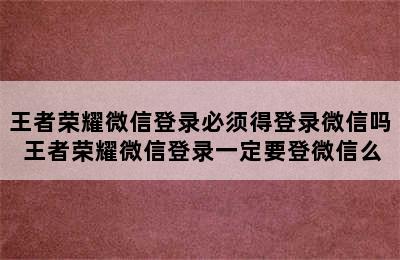 王者荣耀微信登录必须得登录微信吗 王者荣耀微信登录一定要登微信么